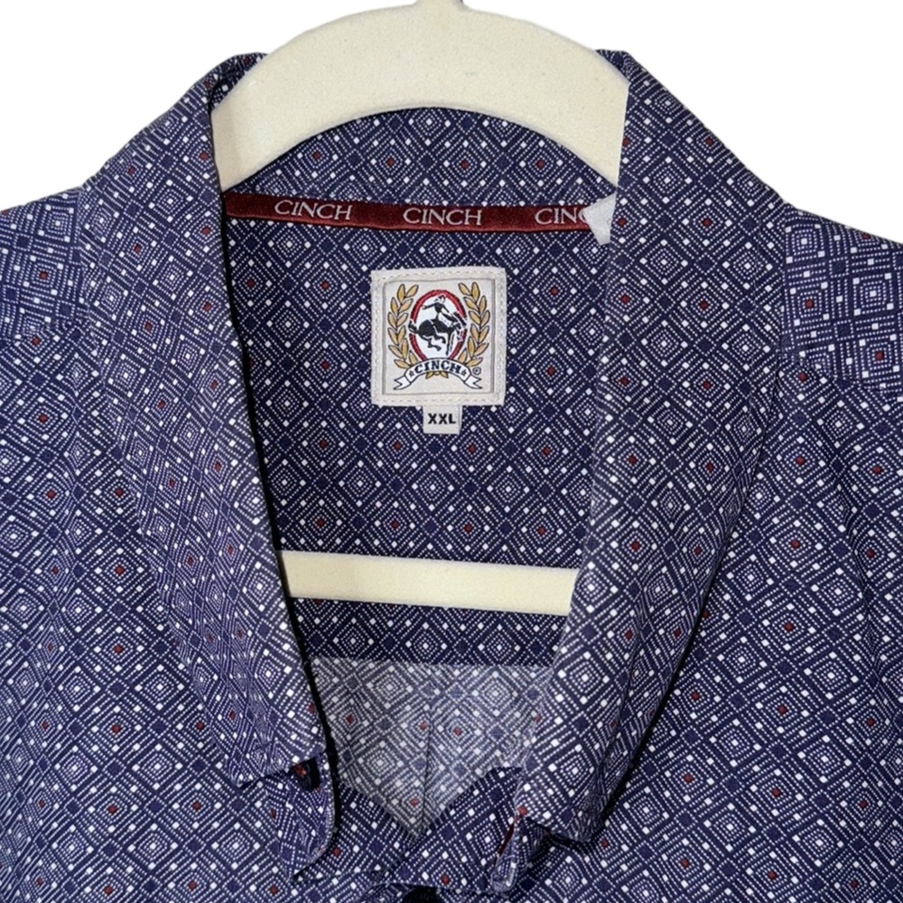 Cinch Blueish Purple/Red/White Print Cotton Long Sleeve Button Down Shirt XXL - Picture 3 of 9